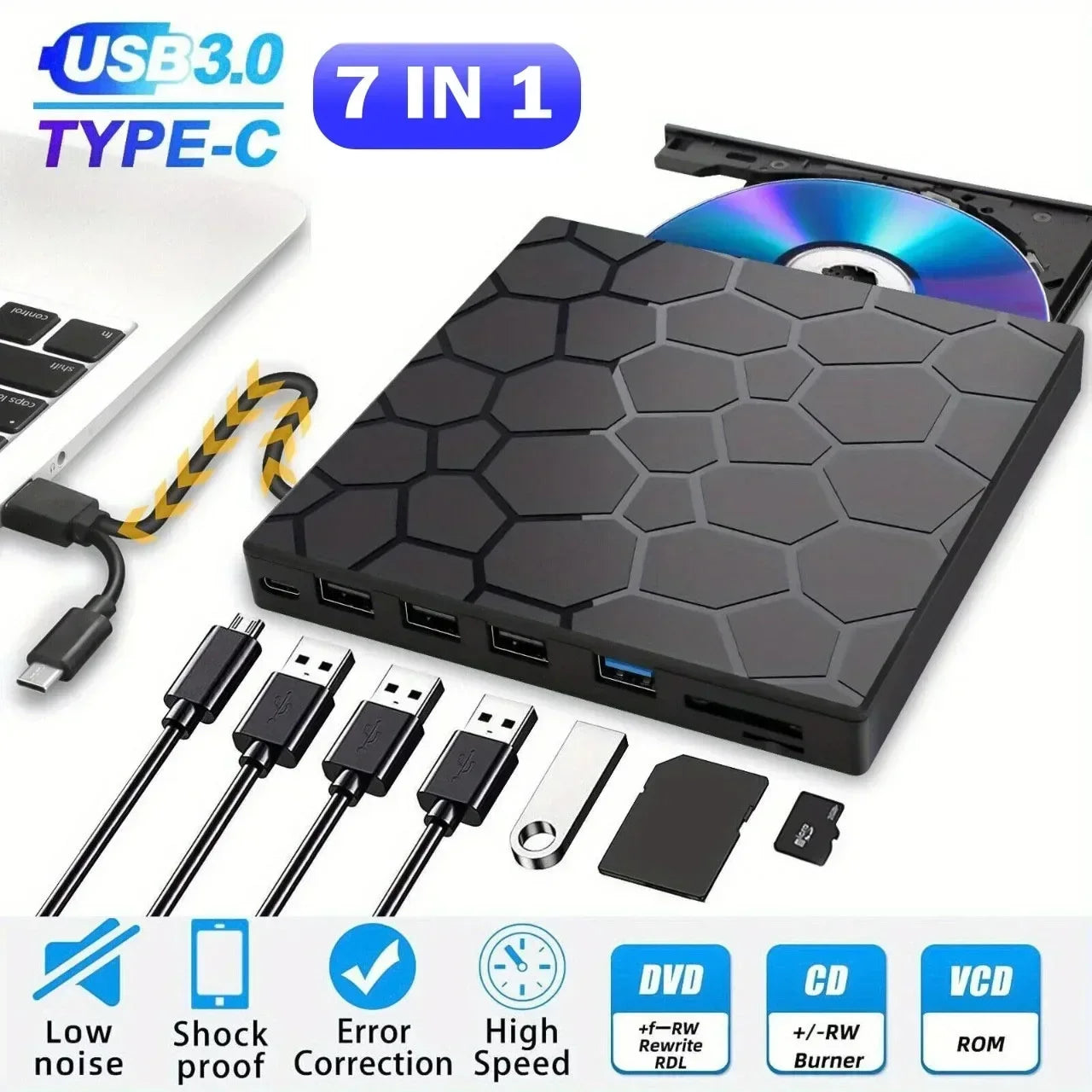 Portable DVD Player 7 in 1 External Drive USB