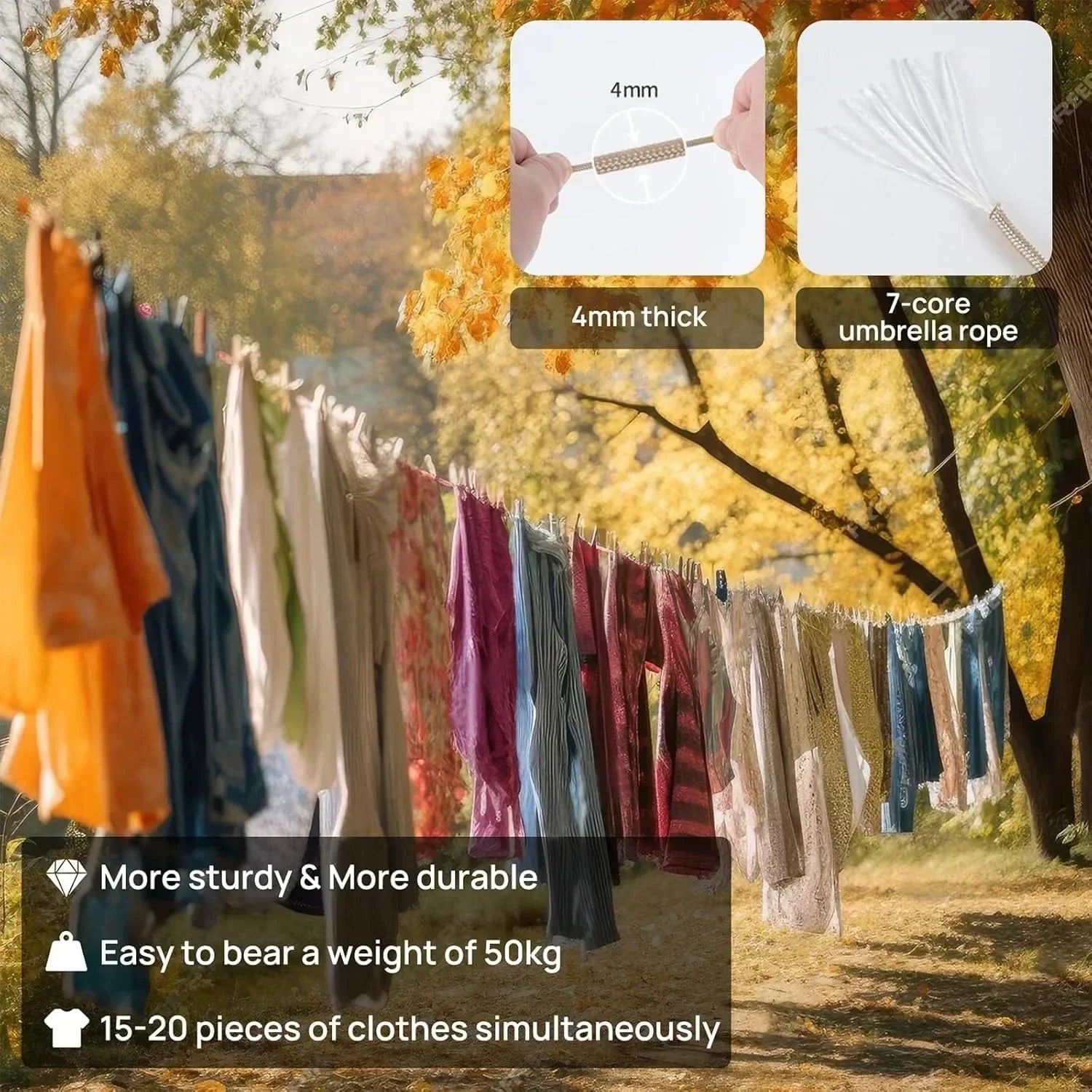 10 Meter Portable And Adjustable Clothesline Rope