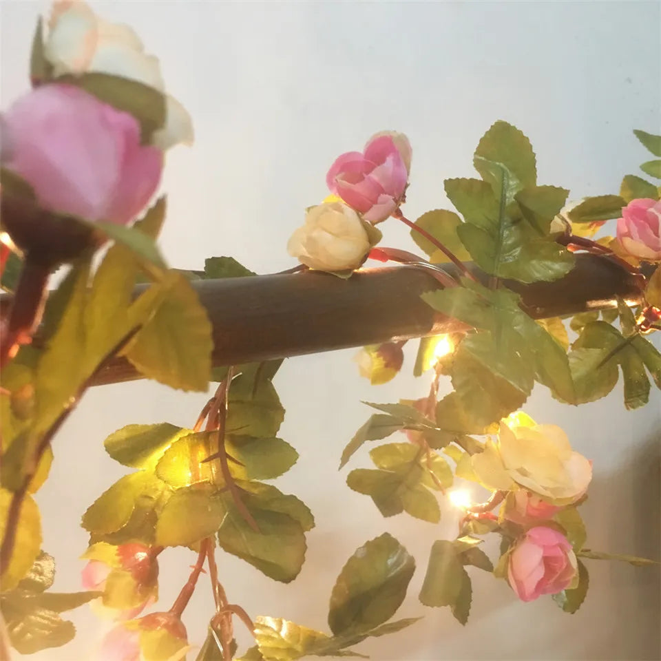 Pink Rose Flower Garland With Lights