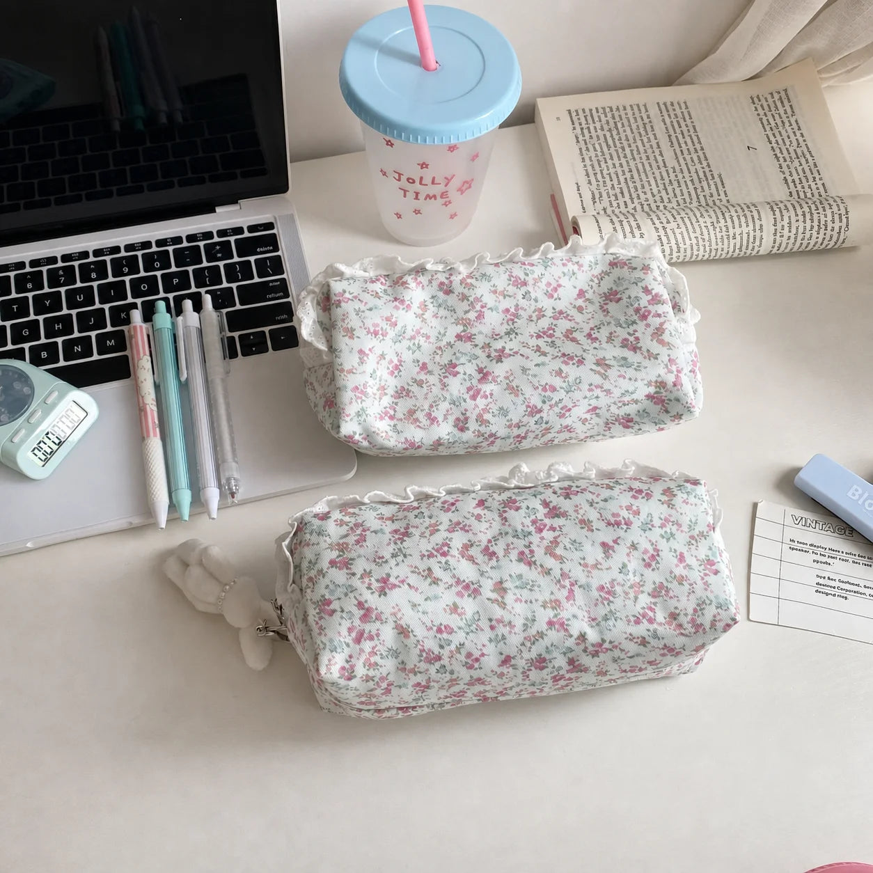 Cute Floral Zippered Pencil Case