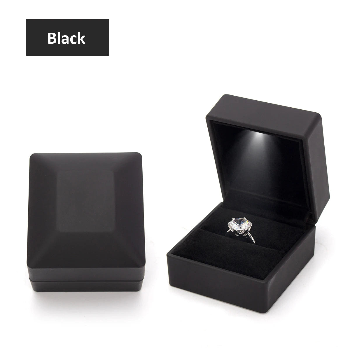 Ring Box With LED Light - Black Box or Red Heart