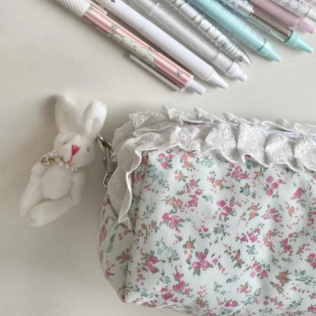 Cute Floral Zippered Pencil Case