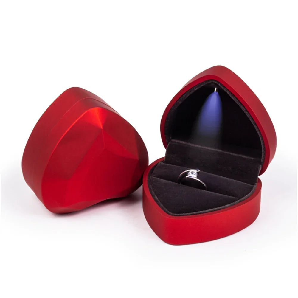Ring Box With LED Light - Black Box or Red Heart