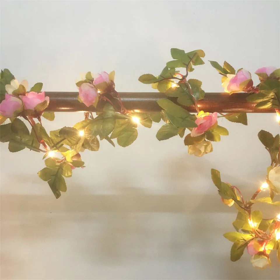 Pink Rose Flower Garland With Lights