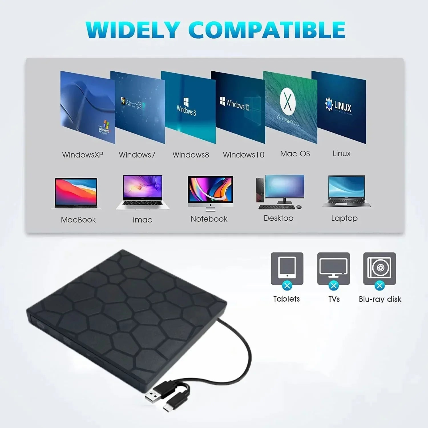 Portable DVD Player 7 in 1 External Drive USB