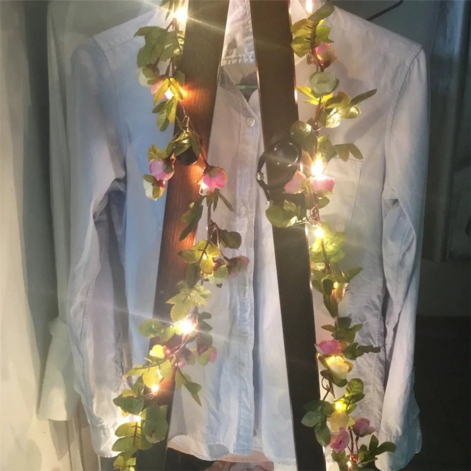 Pink Rose Flower Garland With Lights